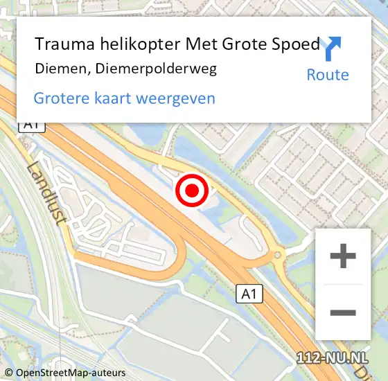Locatie op kaart van de 112 melding: Trauma helikopter Met Grote Spoed Naar Diemen, Diemerpolderweg op 9 april 2024 23:33