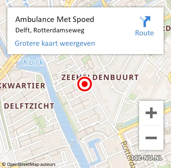 Locatie op kaart van de 112 melding: Ambulance Met Spoed Naar Delft, Rotterdamseweg op 10 april 2024 00:16