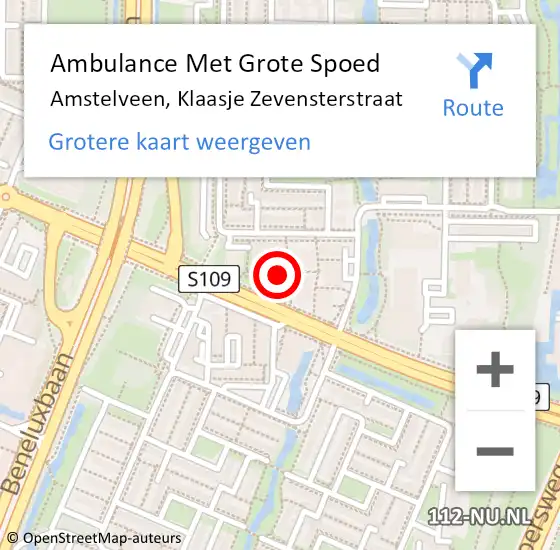 Locatie op kaart van de 112 melding: Ambulance Met Grote Spoed Naar Amstelveen, Klaasje Zevensterstraat op 10 april 2024 01:06