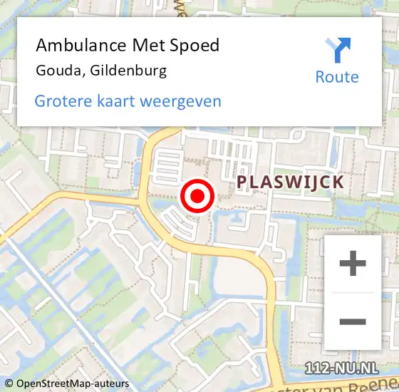 Locatie op kaart van de 112 melding: Ambulance Met Spoed Naar Gouda, Gildenburg op 10 april 2024 01:26