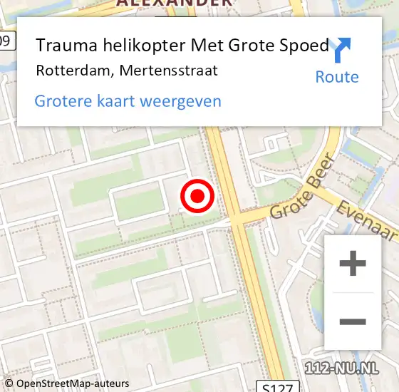 Locatie op kaart van de 112 melding: Trauma helikopter Met Grote Spoed Naar Rotterdam, Mertensstraat op 10 april 2024 04:09