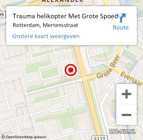 Locatie op kaart van de 112 melding: Trauma helikopter Met Grote Spoed Naar Rotterdam, Mertensstraat op 10 april 2024 04:12