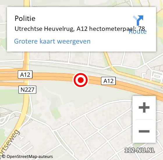 Locatie op kaart van de 112 melding: Politie Utrechtse Heuvelrug, A12 hectometerpaal: 78 op 10 april 2024 04:16