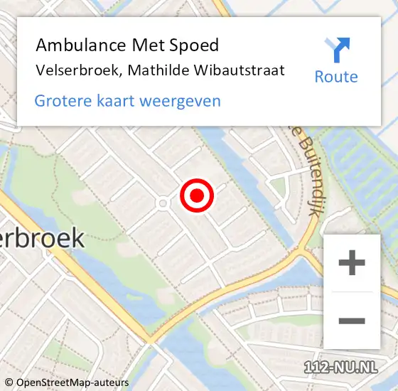 Locatie op kaart van de 112 melding: Ambulance Met Spoed Naar Velserbroek, Mathilde Wibautstraat op 10 april 2024 05:28