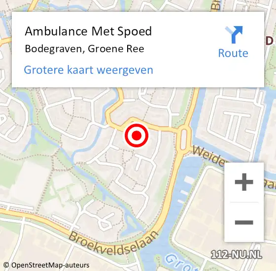 Locatie op kaart van de 112 melding: Ambulance Met Spoed Naar Bodegraven, Groene Ree op 10 april 2024 05:39