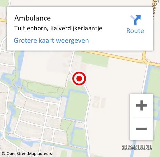 Locatie op kaart van de 112 melding: Ambulance Tuitjenhorn, Kalverdijkerlaantje op 10 april 2024 06:06