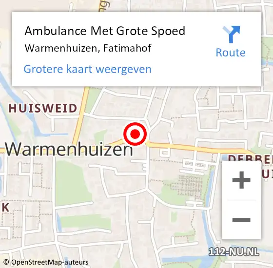 Locatie op kaart van de 112 melding: Ambulance Met Grote Spoed Naar Warmenhuizen, Fatimahof op 10 april 2024 07:03