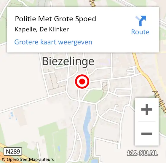 Locatie op kaart van de 112 melding: Politie Met Grote Spoed Naar Kapelle, De Klinker op 10 april 2024 07:03