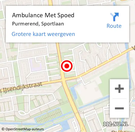 Locatie op kaart van de 112 melding: Ambulance Met Spoed Naar Purmerend, Sportlaan op 10 april 2024 07:23