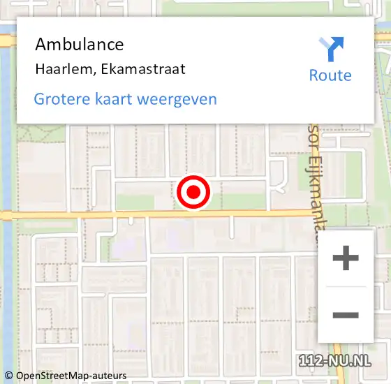 Locatie op kaart van de 112 melding: Ambulance Haarlem, Ekamastraat op 10 april 2024 08:01