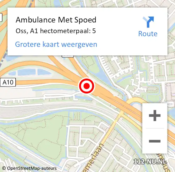 Locatie op kaart van de 112 melding: Ambulance Met Spoed Naar Oss, A1 hectometerpaal: 5 op 10 april 2024 08:52