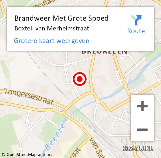 Locatie op kaart van de 112 melding: Brandweer Met Grote Spoed Naar Boxtel, van Merheimstraat op 10 april 2024 08:53