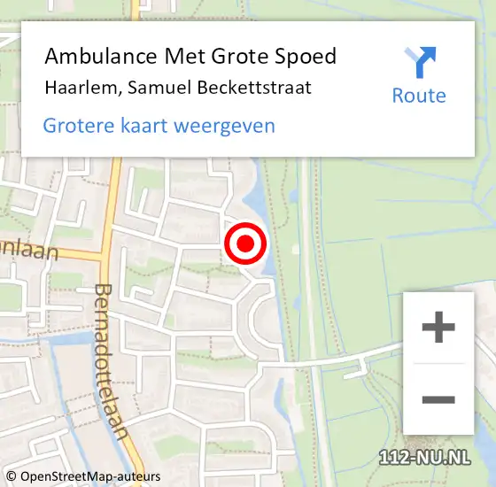 Locatie op kaart van de 112 melding: Ambulance Met Grote Spoed Naar Haarlem, Samuel Beckettstraat op 1 oktober 2014 23:52