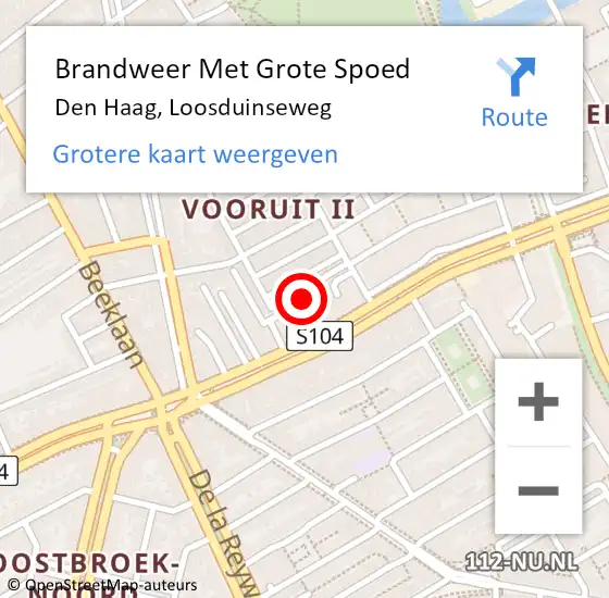 Locatie op kaart van de 112 melding: Brandweer Met Grote Spoed Naar Den Haag, Loosduinseweg op 10 april 2024 09:19