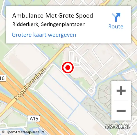 Locatie op kaart van de 112 melding: Ambulance Met Grote Spoed Naar Ridderkerk, Seringenplantsoen op 10 april 2024 09:40