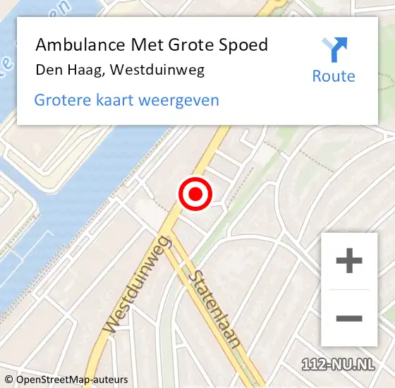 Locatie op kaart van de 112 melding: Ambulance Met Grote Spoed Naar Den Haag, Westduinweg op 10 april 2024 09:47