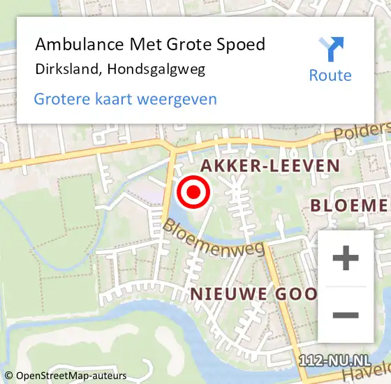 Locatie op kaart van de 112 melding: Ambulance Met Grote Spoed Naar Dirksland, Hondsgalgweg op 10 april 2024 09:52