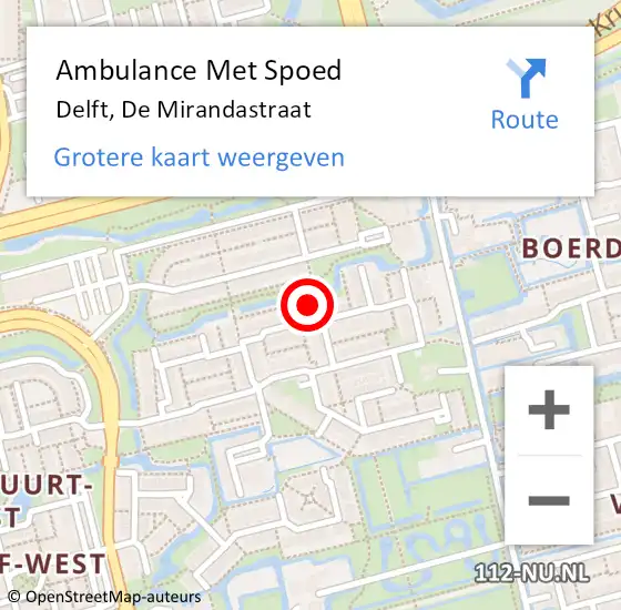 Locatie op kaart van de 112 melding: Ambulance Met Spoed Naar Delft, De Mirandastraat op 10 april 2024 09:52