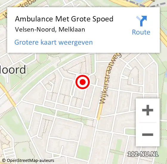 Locatie op kaart van de 112 melding: Ambulance Met Grote Spoed Naar Velsen-Noord, Melklaan op 10 april 2024 10:08
