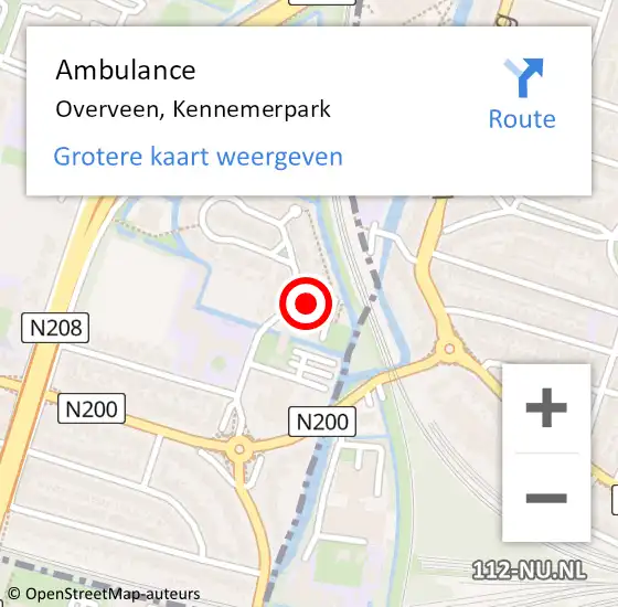 Locatie op kaart van de 112 melding: Ambulance Overveen, Kennemerpark op 10 april 2024 10:14