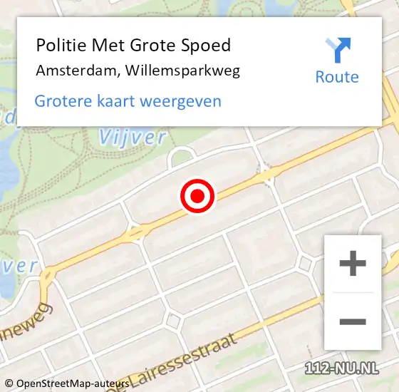 Locatie op kaart van de 112 melding: Politie Met Grote Spoed Naar Amsterdam, Willemsparkweg op 10 april 2024 10:27