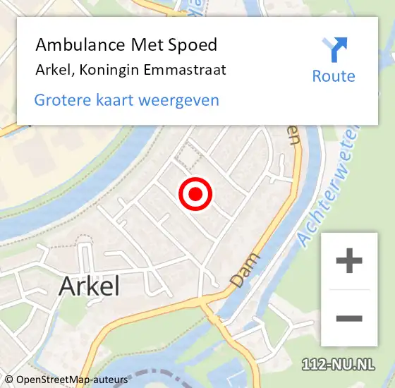 Locatie op kaart van de 112 melding: Ambulance Met Spoed Naar Arkel, Koningin Emmastraat op 10 april 2024 10:46