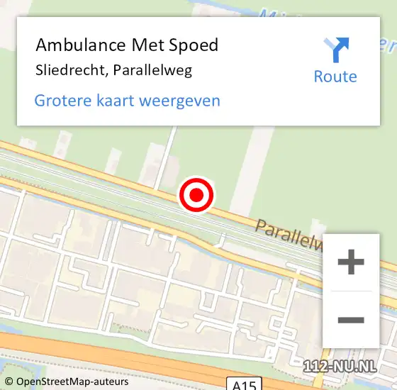 Locatie op kaart van de 112 melding: Ambulance Met Spoed Naar Sliedrecht, Parallelweg op 10 april 2024 11:04