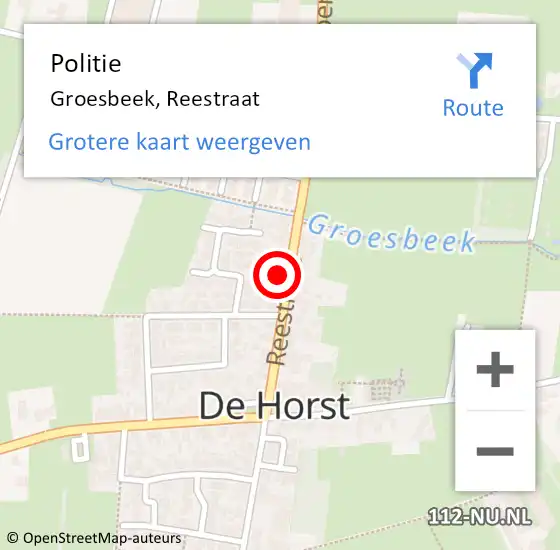 Locatie op kaart van de 112 melding: Politie Groesbeek, Reestraat op 10 april 2024 11:07