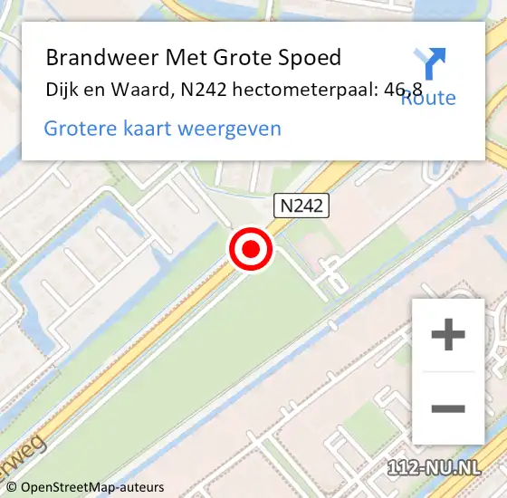 Locatie op kaart van de 112 melding: Brandweer Met Grote Spoed Naar Dijk en Waard, N242 hectometerpaal: 46,8 op 10 april 2024 11:14