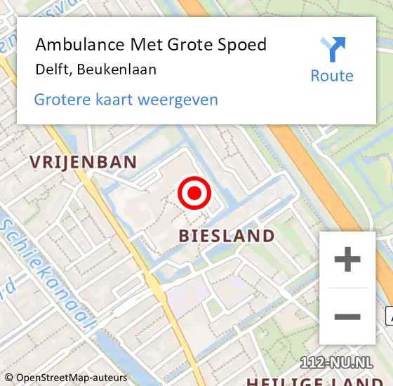 Locatie op kaart van de 112 melding: Ambulance Met Grote Spoed Naar Delft, Beukenlaan op 10 april 2024 11:15