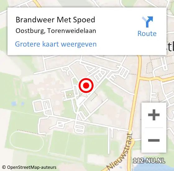 Locatie op kaart van de 112 melding: Brandweer Met Spoed Naar Oostburg, Torenweidelaan op 10 april 2024 11:20