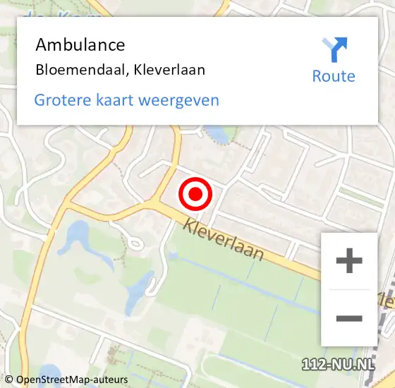 Locatie op kaart van de 112 melding: Ambulance Bloemendaal, Kleverlaan op 10 april 2024 11:41