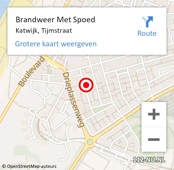 Locatie op kaart van de 112 melding: Brandweer Met Spoed Naar Katwijk, Tijmstraat op 10 april 2024 12:27