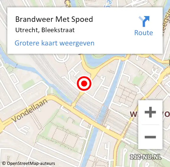 Locatie op kaart van de 112 melding: Brandweer Met Spoed Naar Utrecht, Bleekstraat op 10 april 2024 12:30
