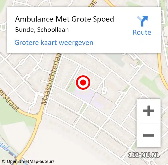 Locatie op kaart van de 112 melding: Ambulance Met Grote Spoed Naar Bunde, Schoollaan op 2 oktober 2014 01:12