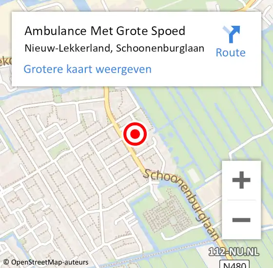 Locatie op kaart van de 112 melding: Ambulance Met Grote Spoed Naar Nieuw-Lekkerland, Schoonenburglaan op 10 april 2024 12:59