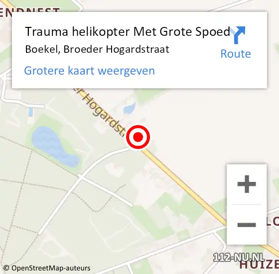 Locatie op kaart van de 112 melding: Trauma helikopter Met Grote Spoed Naar Boekel, Broeder Hogardstraat op 10 april 2024 13:01