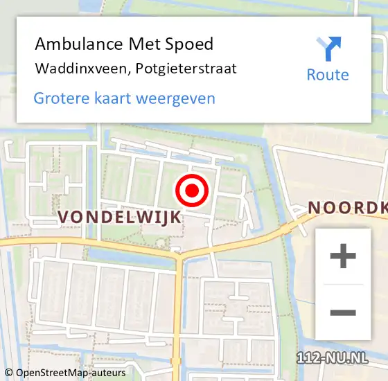 Locatie op kaart van de 112 melding: Ambulance Met Spoed Naar Waddinxveen, Potgieterstraat op 10 april 2024 13:09