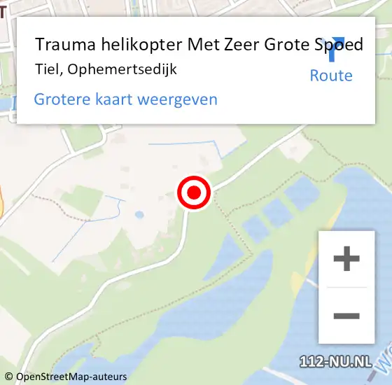 Locatie op kaart van de 112 melding: Trauma helikopter Met Zeer Grote Spoed Naar Tiel, Ophemertsedijk op 10 april 2024 13:13