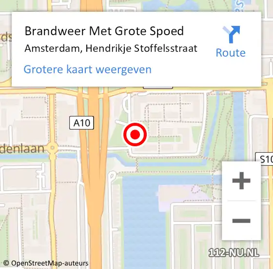 Locatie op kaart van de 112 melding: Brandweer Met Grote Spoed Naar Amsterdam, Hendrikje Stoffelsstraat op 10 april 2024 13:22