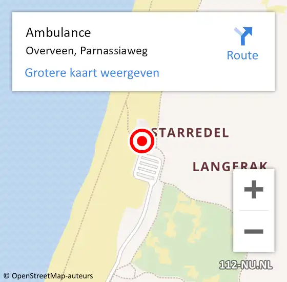 Locatie op kaart van de 112 melding: Ambulance Overveen, Parnassiaweg op 10 april 2024 13:51