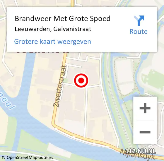 Locatie op kaart van de 112 melding: Brandweer Met Grote Spoed Naar Leeuwarden, Galvanistraat op 10 april 2024 14:05