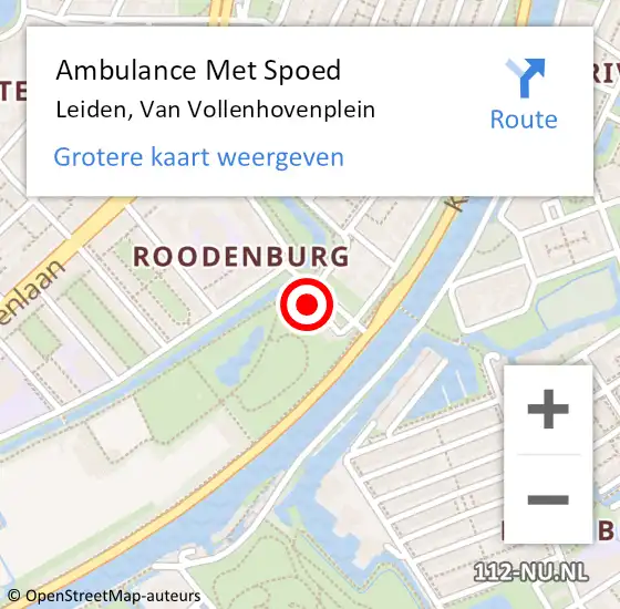 Locatie op kaart van de 112 melding: Ambulance Met Spoed Naar Leiden, Van Vollenhovenplein op 10 april 2024 14:06