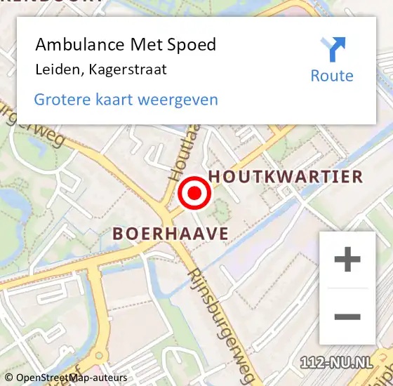 Locatie op kaart van de 112 melding: Ambulance Met Spoed Naar Leiden, Kagerstraat op 10 april 2024 14:18