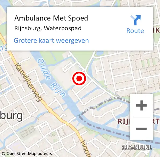 Locatie op kaart van de 112 melding: Ambulance Met Spoed Naar Rijnsburg, Waterbospad op 10 april 2024 14:28