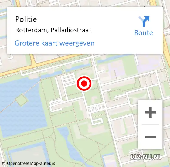 Locatie op kaart van de 112 melding: Politie Rotterdam, Palladiostraat op 10 april 2024 14:43