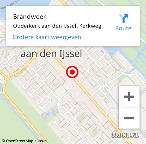 Locatie op kaart van de 112 melding: Brandweer Ouderkerk aan den IJssel, Kerkweg op 10 april 2024 14:49