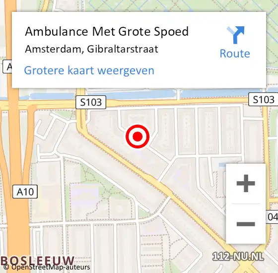 Locatie op kaart van de 112 melding: Ambulance Met Grote Spoed Naar Amsterdam, Gibraltarstraat op 10 april 2024 14:49