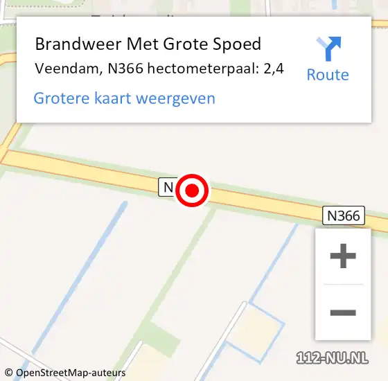 Locatie op kaart van de 112 melding: Brandweer Met Grote Spoed Naar Veendam, N366 hectometerpaal: 2,4 op 10 april 2024 15:17