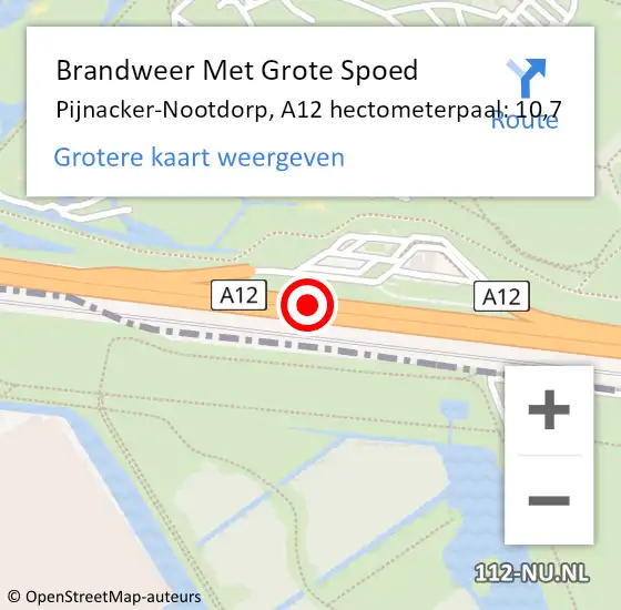 Locatie op kaart van de 112 melding: Brandweer Met Grote Spoed Naar Pijnacker-Nootdorp, A12 hectometerpaal: 10,7 op 10 april 2024 15:49